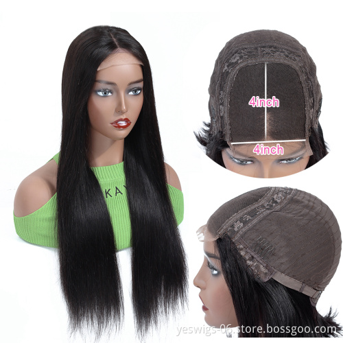 Popular New Arrival Brazilian Virgin Hair Natural Black Straight 4X4 Lace Closure Wig Human Hair Closure Lace Wigs For Black Wom